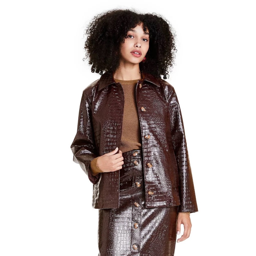Rachel Comey X Target Faux Leather Textured Pencil Skirt Chicory Coffee Size 4 - Picture 4 of 15